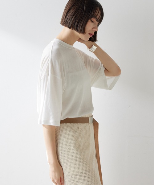 Whim Gazette(ウィムガゼット)の「シアービッグTシャツ(Tシャツ/カットソー・レディース・オフホワイト/ブラウン/ベビーピンク・FREE)」の20枚目の写真