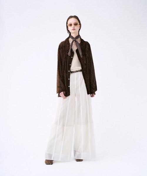 パンツ seyto seyto（セイト）の「Jacquard glossy wide flare pants