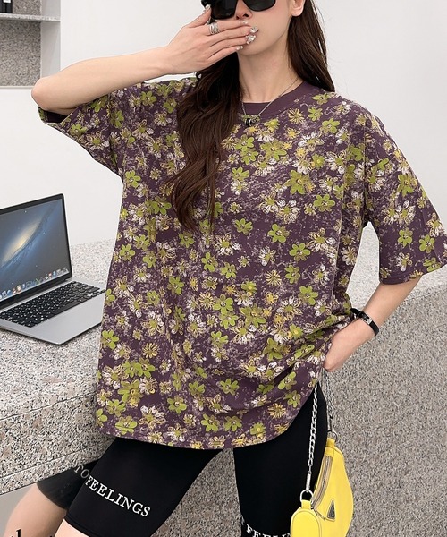 HOOK(フック)の「【HOOK】for girls デュアルムードプリントTシャツ (SS)(Tシャツ/カットソー・レディース・ダークグレー/ネイビー/パープル/ベージュ/ライトパープル/グリーン/グレー・FREE)」の2枚目の写真