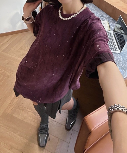 HOOK(フック)の「【HOOK】for girls デュアルムードプリントTシャツ (SS)(Tシャツ/カットソー・レディース・ダークグレー/ネイビー/パープル/ベージュ/ライトパープル/グリーン/グレー・FREE)」の19枚目の写真
