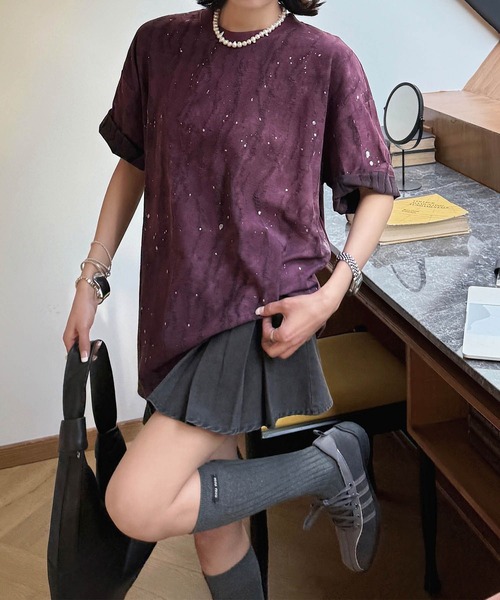 HOOK(フック)の「【HOOK】for girls デュアルムードプリントTシャツ (SS)(Tシャツ/カットソー・レディース・ダークグレー/ネイビー/パープル/ベージュ/ライトパープル/グリーン/グレー・FREE)」の16枚目の写真