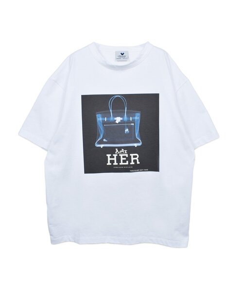 【大人の上品スタイル】HERMES プリント Tシャツ エルメスTシャツ プリントストライプポケット Lサイズ ホワイト