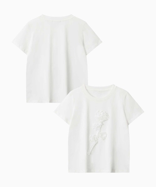 HOOK(フック)の「立体リボン花一輪デザインTシャツ (SS)(Tシャツ/カットソー・レディース・ブルー/ホワイト・MEDIUM/SMALL)」の1枚目の写真
