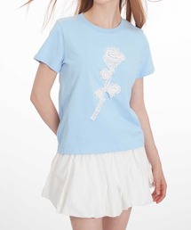 立体リボン花一輪デザインTシャツ (SS)