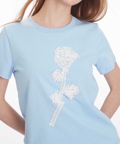 HOOK(フック)の「立体リボン花一輪デザインTシャツ (SS)(Tシャツ/カットソー・レディース・ブルー/ホワイト・MEDIUM/SMALL)」の16枚目の写真