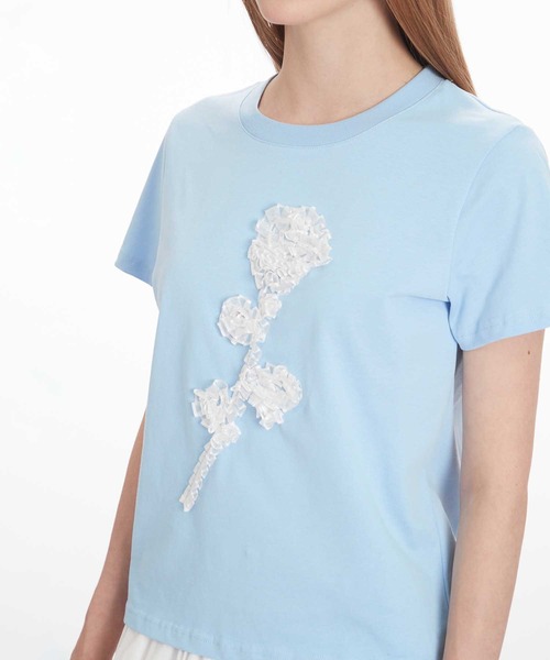 HOOK(フック)の「立体リボン花一輪デザインTシャツ (SS)(Tシャツ/カットソー・レディース・ブルー/ホワイト・MEDIUM/SMALL)」の15枚目の写真