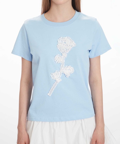 HOOK(フック)の「立体リボン花一輪デザインTシャツ (SS)(Tシャツ/カットソー・レディース・ブルー/ホワイト・MEDIUM/SMALL)」の14枚目の写真