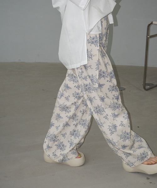リネンブレンド ヴィンテージフラワーワイドスラックス