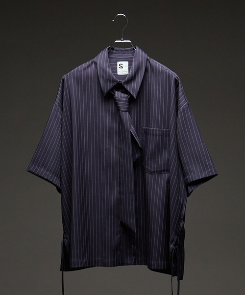 ANEDIST（アンディスト）の「ボウタイ付きサイドレースストライプシャツ（シャツ/ブラウス・メンズ・ネイビー/チャコールグレー・L/M）」の2枚目の写真