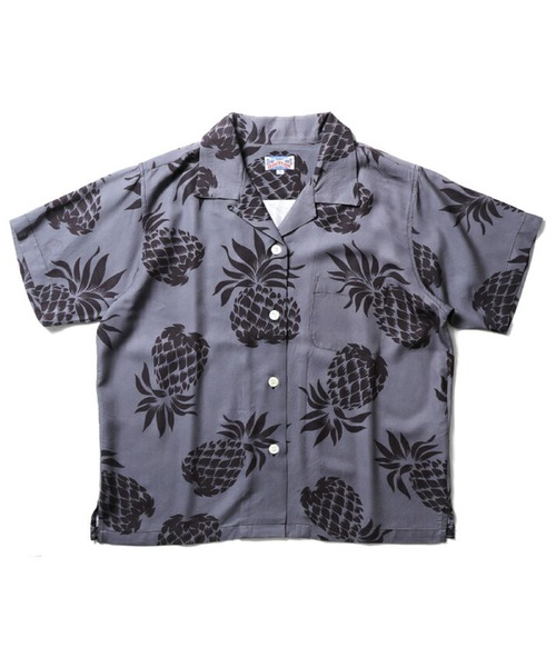 HOUSTON(ヒューストン)の「HOUSTON アロハシャツ(PINEAPPLE)(シャツ/ブラウス・レディース・ブラック/チャコールグレー/ネイビー/ゴールド・1)」の1枚目の写真