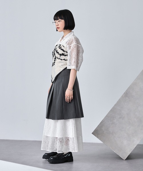 フラワーレースシアーフレアスカート（ウエストゴム）（スカート