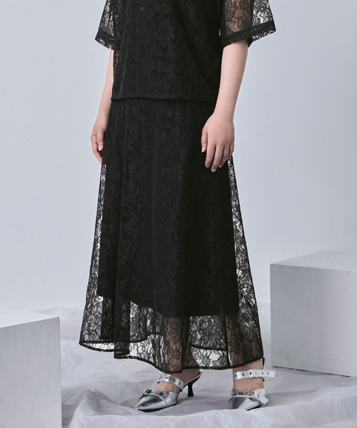 フラワーレースシアーフレアスカート（ウエストゴム）（スカート