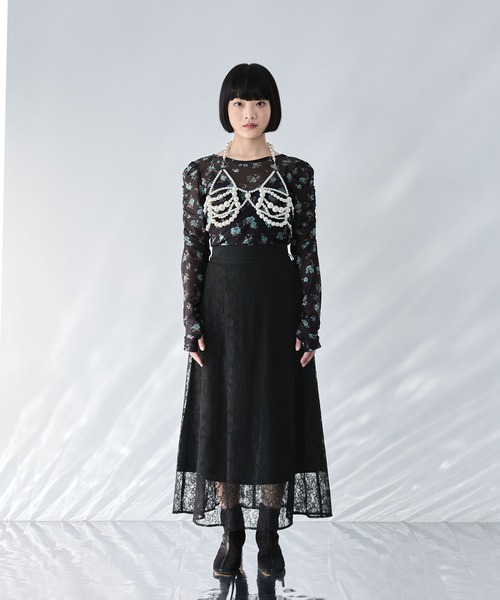 フラワーレースシアーフレアスカート（ウエストゴム）（スカート