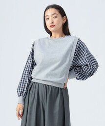 袖異素材 プルオーバー」に該当するレディースのトップス