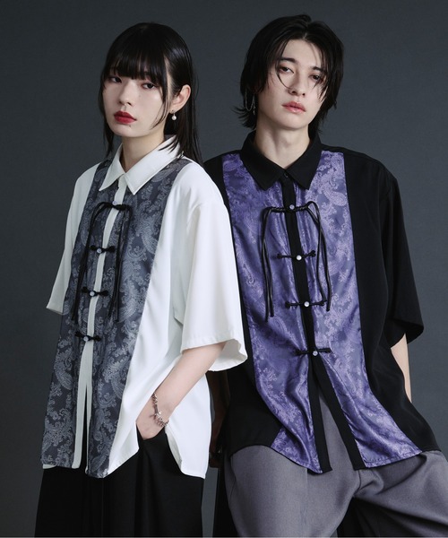 サテンジャガードチャイナシャツ（シャツ/ブラウス）｜Ellno Loset