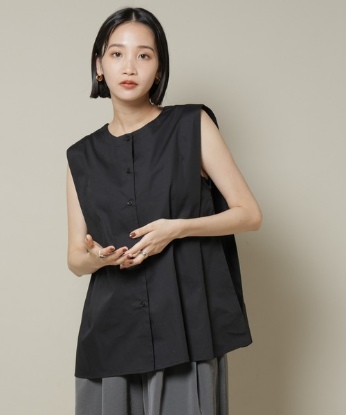 セール】前後2wayブロードボタンデザインノースリーブブラウス（シャツ