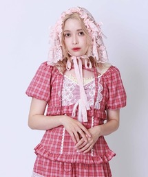 axes femme / レースケープリボン付半袖ブラウス M ピンク H-25