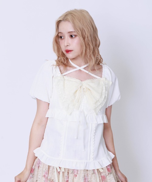axes femme(アクシーズファム)の「ドロスト使コットンライクプルオーバー(シャツ/ブラウス・レディース・レッド/ホワイト/ベージュ・FREE)」の2枚目の写真
