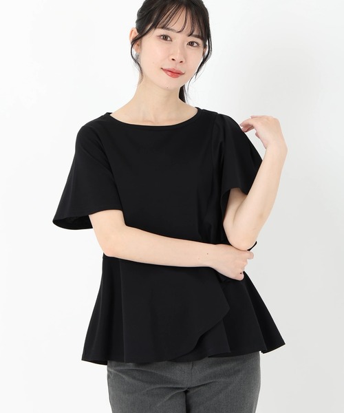 STRAWBERRY-FIELDS（ストロベリーフィールズ）の「ノーブルポンチ_アシンメトリーフリルカットソー（Tシャツ/カットソー・レディース・オフホワイト/ブラック・2）」の2枚目の写真