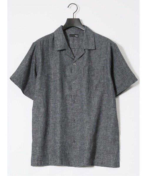 TAKA-Q（タカキュー）の「【フレンチリネン混 開襟】タカキュー  シャンブレー オープンカラー半袖シャツ（シャツ/ブラウス・メンズ・ブラック/ブルー/ボルドー/ネイビー・X-LARGE/LARGE/MEDIUM）」の2枚目の写真