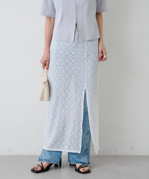 Kastane(カスタネ)の「*B レーススリットスカート(スカート・レディース・ブラック/オフホワイト・FREE)」の2枚目の写真