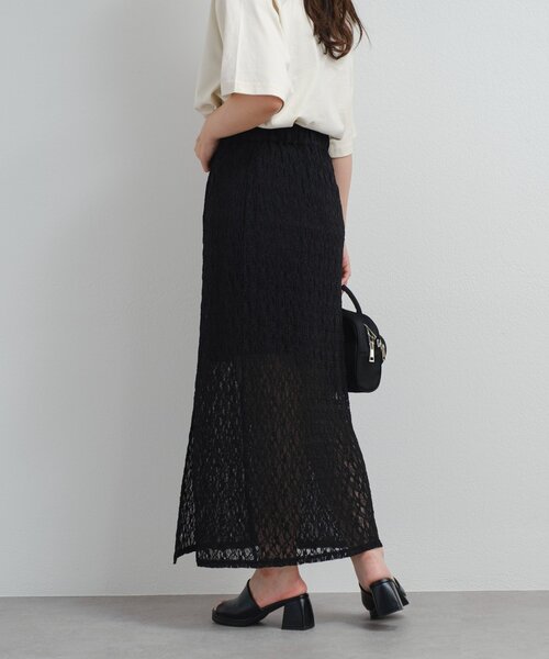 Kastane(カスタネ)の「*B レーススリットスカート(スカート・レディース・ブラック/オフホワイト・FREE)」の1枚目の写真