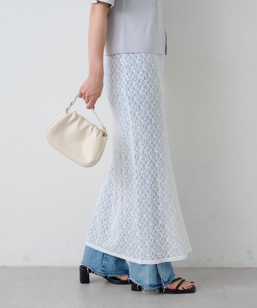 Kastane(カスタネ)の「*B レーススリットスカート(スカート・レディース・ブラック/オフホワイト・FREE)」の4枚目の写真