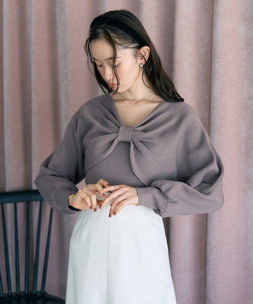 earth music&ecology(アースミュージックアンドエコロジー)の「【WEB限定/セットアイテム】リボンニットアンサンブル(ニット/セーター・レディース・ブラック/ピンク/モカ/アイボリー・FREE)」の5枚目の写真