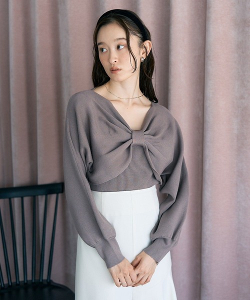 earth music&ecology(アースミュージックアンドエコロジー)の「【WEB限定/セットアイテム】リボンニットアンサンブル(ニット/セーター・レディース・ブラック/ピンク/モカ/アイボリー・FREE)」の6枚目の写真