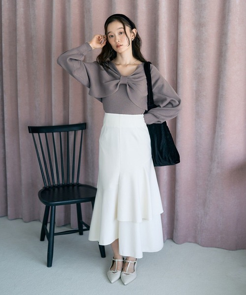 earth music&ecology(アースミュージックアンドエコロジー)の「【WEB限定/セットアイテム】リボンニットアンサンブル(ニット/セーター・レディース・ブラック/ピンク/モカ/アイボリー・FREE)」の7枚目の写真