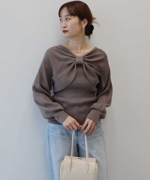 earth music&ecology(アースミュージックアンドエコロジー)の「【WEB限定/セットアイテム】リボンニットアンサンブル(ニット/セーター・レディース・ブラック/ピンク/モカ/アイボリー・FREE)」の14枚目の写真