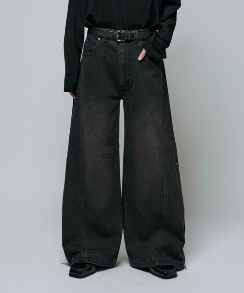 セール】【Neucon/ニューコン】ワイドバギーサイドZIPフレアデニム