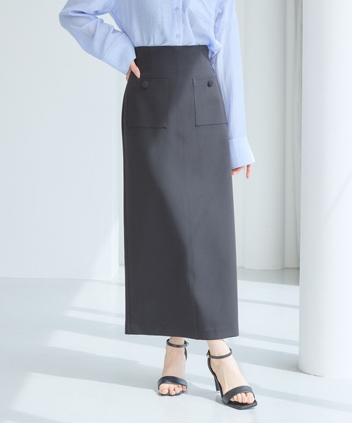 Andemiu(アンデミュウ)の「ボタンポケットIラインスカート577642(スカート・レディース・グレー/アイボリー/ブラック・SMALL/MEDIUM)」の1枚目の写真