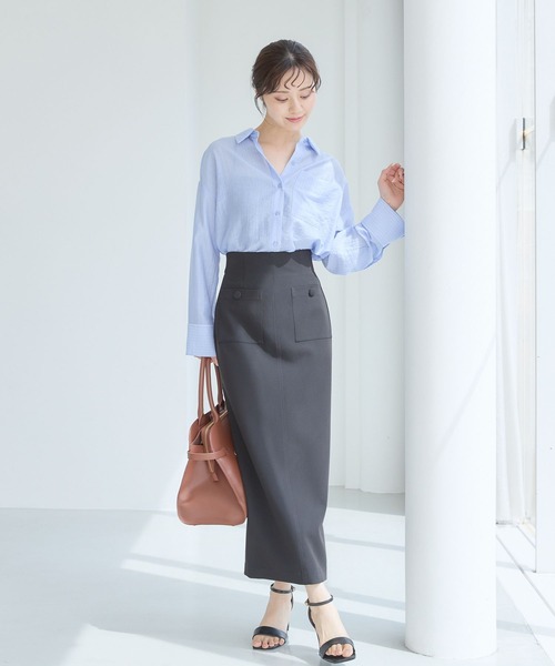 Andemiu(アンデミュウ)の「ボタンポケットIラインスカート577642(スカート・レディース・グレー/アイボリー/ブラック・SMALL/MEDIUM)」の14枚目の写真