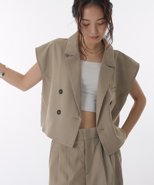 MUHET（ミュエータ）の「【set up可能】sleeveless double-breasted jacket / ダブルブレストベスト（ベスト・レディース・ベージュ/ブラック・SMALL/MEDIUM）」の17枚目の写真