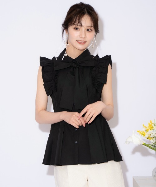 WILLSELECTION(ウィルセレクション)の「フリルスリーブタックペプラムブラウス(シャツ/ブラウス・レディース・ブラック/オフホワイト/ブラック系その他・FREE)」の1枚目の写真