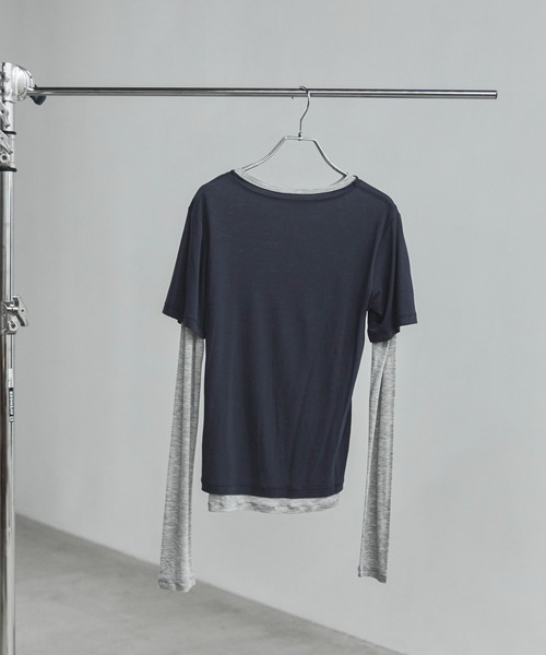 feepur（フェピュール）の「ハーフスリーブセットシアーロンTee（Tシャツ/カットソー・レディース・ブルー/ベージュ/ネイビー・MEDIUM）」の3枚目の写真
