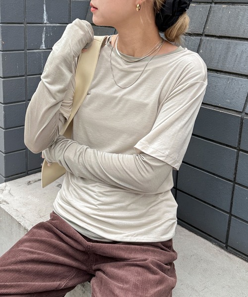 feepur（フェピュール）の「ハーフスリーブセットシアーロンTee（Tシャツ/カットソー・レディース・ブルー/ベージュ/ネイビー・MEDIUM）」の9枚目の写真