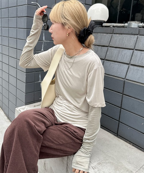 feepur（フェピュール）の「ハーフスリーブセットシアーロンTee（Tシャツ/カットソー・レディース・ブルー/ベージュ/ネイビー・MEDIUM）」の14枚目の写真