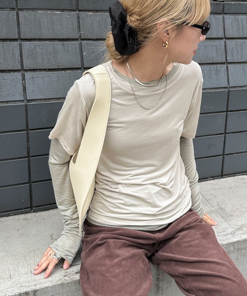 feepur（フェピュール）の「ハーフスリーブセットシアーロンTee（Tシャツ/カットソー・レディース・ブルー/ベージュ/ネイビー・MEDIUM）」の5枚目の写真