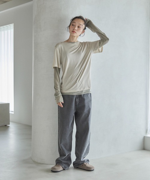 feepur（フェピュール）の「ハーフスリーブセットシアーロンTee（Tシャツ/カットソー・レディース・ブルー/ベージュ/ネイビー・MEDIUM）」の16枚目の写真