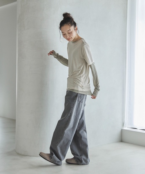feepur（フェピュール）の「ハーフスリーブセットシアーロンTee（Tシャツ/カットソー・レディース・ブルー/ベージュ/ネイビー・MEDIUM）」の12枚目の写真