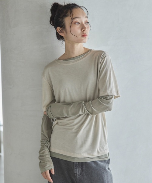 feepur（フェピュール）の「ハーフスリーブセットシアーロンTee（Tシャツ/カットソー・レディース・ブルー/ベージュ/ネイビー・MEDIUM）」の8枚目の写真