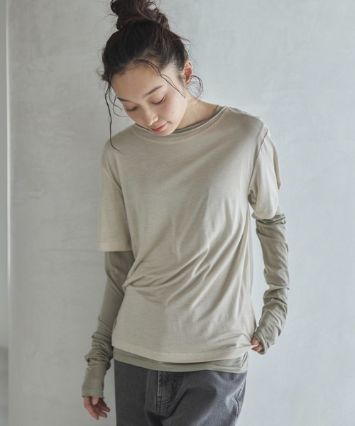 feepur（フェピュール）の「ハーフスリーブセットシアーロンTee（Tシャツ/カットソー・レディース・ブルー/ベージュ/ネイビー・MEDIUM）」の4枚目の写真