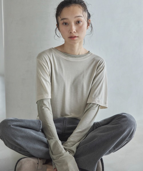 feepur（フェピュール）の「ハーフスリーブセットシアーロンTee（Tシャツ/カットソー・レディース・ブルー/ベージュ/ネイビー・MEDIUM）」の13枚目の写真