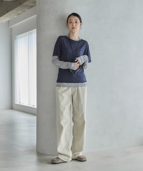feepur（フェピュール）の「ハーフスリーブセットシアーロンTee（Tシャツ/カットソー・レディース・ブルー/ベージュ/ネイビー・MEDIUM）」の15枚目の写真