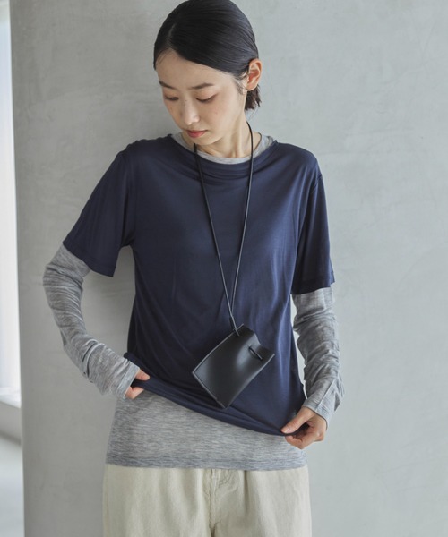 feepur（フェピュール）の「ハーフスリーブセットシアーロンTee（Tシャツ/カットソー・レディース・ブルー/ベージュ/ネイビー・MEDIUM）」の7枚目の写真