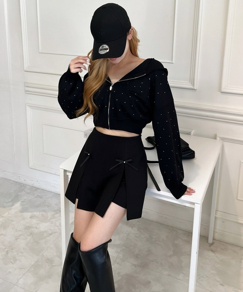 ROYAL PARTY（ロイヤルパーティー）の「プチビジューニットパーカー（パーカー・レディース・オフホワイト/ブラック/ボルドー・FREE）」の13枚目の写真