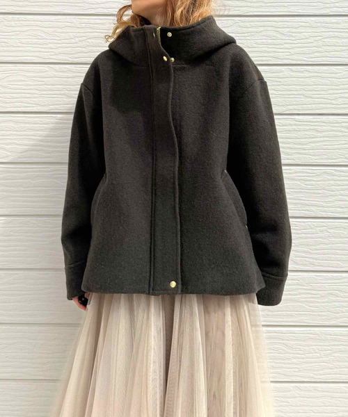 Q（キュー）の「フーディーショートコート（その他アウター・レディース・オリーブ/バーガンディー/ベージュ/ブラック・MEDIUM）」の19枚目の写真