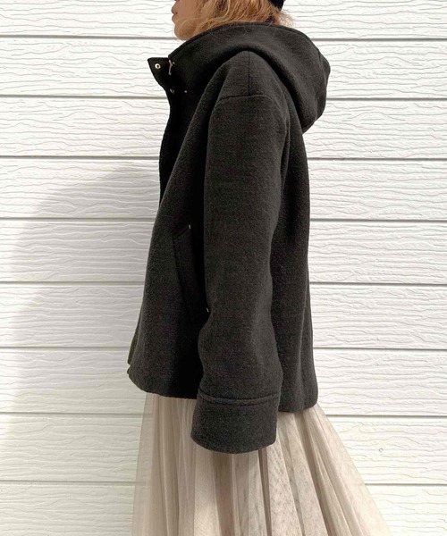 Q（キュー）の「フーディーショートコート（その他アウター・レディース・オリーブ/バーガンディー/ベージュ/ブラック・MEDIUM）」の20枚目の写真